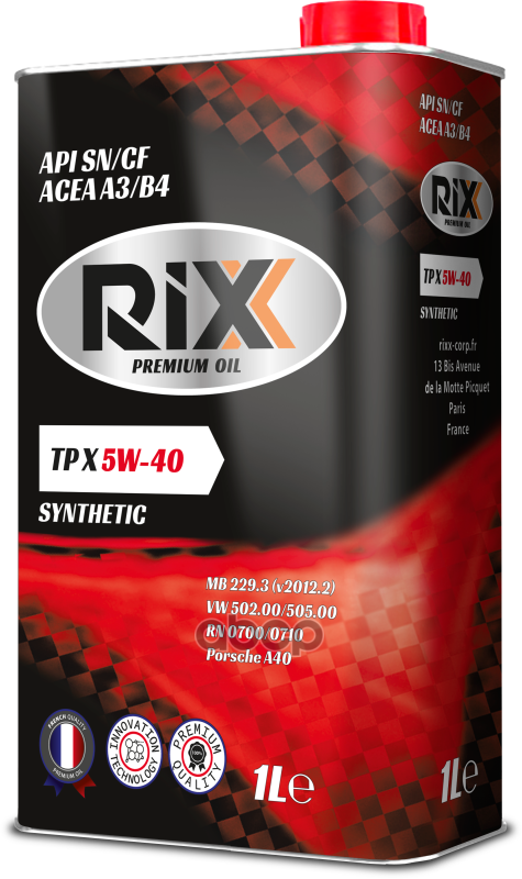 RIXX Синтетическое Моторное Масло Rixx Tp X 5w-40 Sn/Cf Acea A3/B4 1 Л