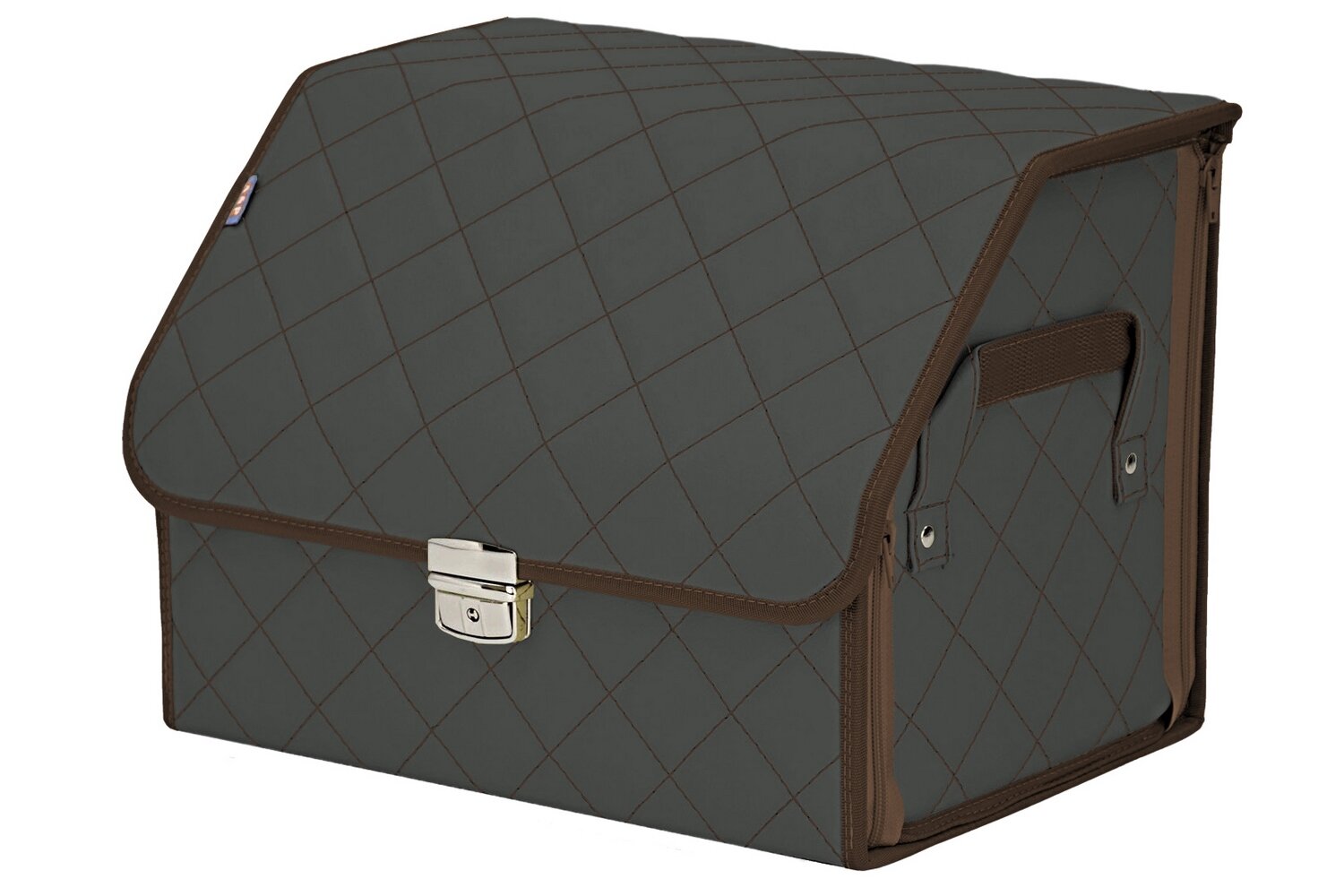 Органайзер-саквояж в багажник "Союз Премиум" (размер M). Цвет: серый с коричневой прострочкой Ромб.