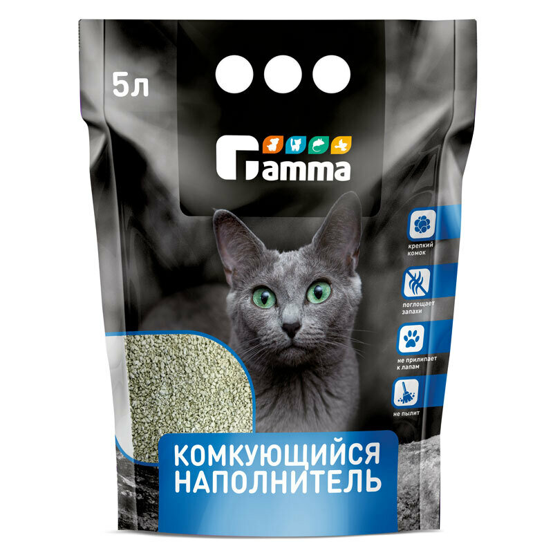 Наполнитель для кошачьих туалетов Gamma 5л, бентонитовый комкующийся - фотография № 2