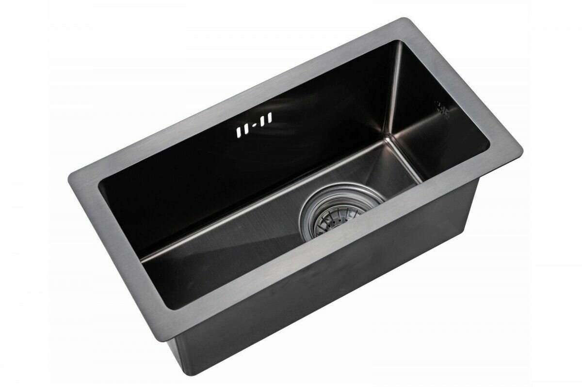 Мойка для кухни ZorG PVD 2344 GRAFIT, графит черная, PVD покрытие, дополнительная чаша, с сифоном, толщина 1,5 мм, премиум