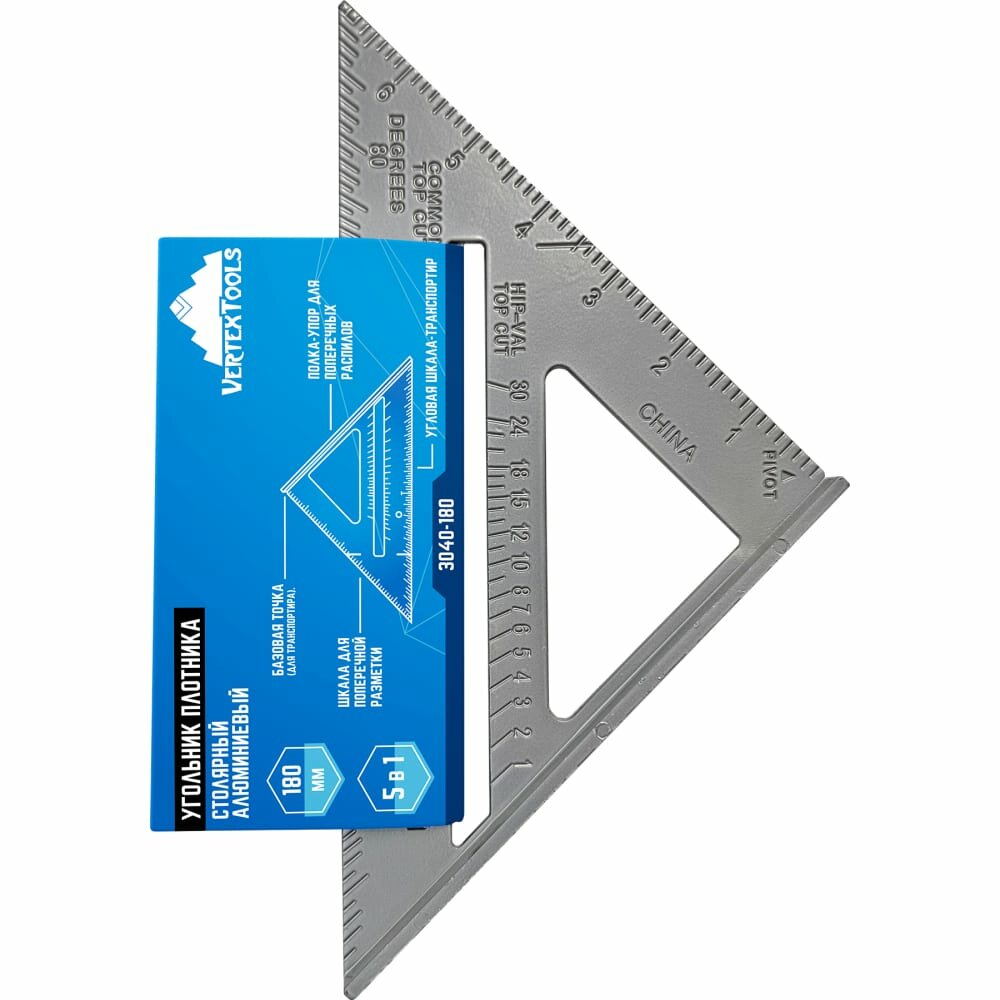 фото Столярный, алюминиевый угольник плотника vertextools 3040-180