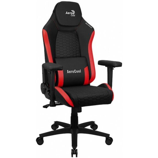 Кресло геймерское AEROCOOL CROWN Leatherette Black Red (150кг, искуственная кожа, 2 подушки, 2D подлокотник)
