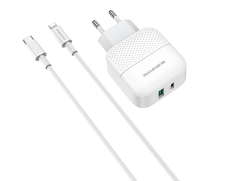 Сетевое зарядное устройство Borofone BA46A Premium + кабель USB Type-C-Lightning 18 Вт