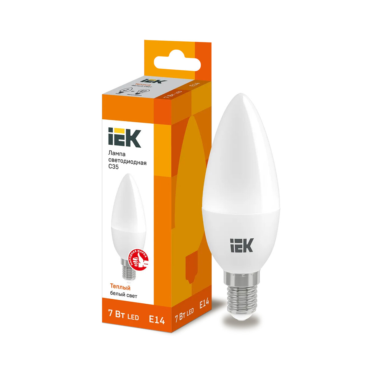 Лампа светодиодная LED IEK Свеча, E14, C35, 7 Вт, 3000 K, теплый свет