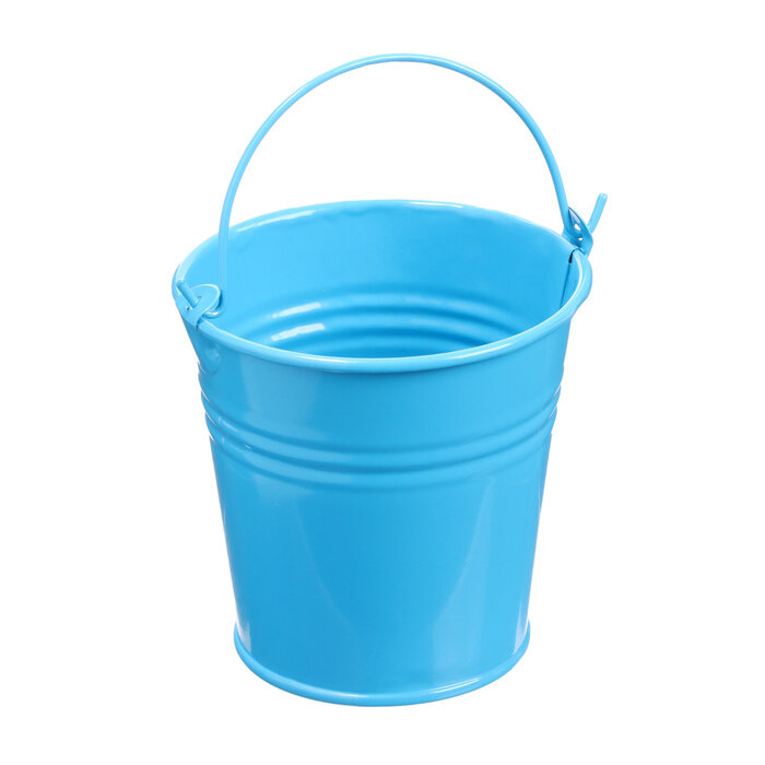 фото Ведерко декоративное, среднее: высота 8 см, диаметр 8 см, голубое