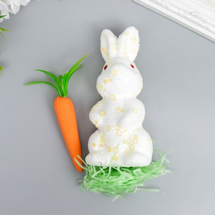 Декор пасхальный "Кролик в посыпке с морковкой и травкой" набор 15 см./В упаковке шт: 1 - фотография № 1