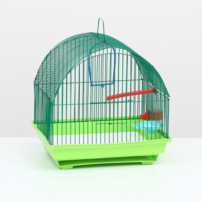 Клетка для птиц малая, полукруглая, с наполнением, 34 х 27 х 34 зеленый - фотография № 10