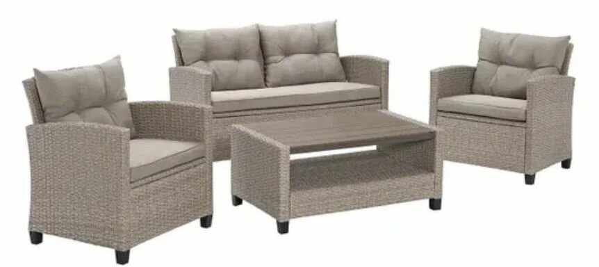Набор садовой мебели Garda Premium beige / Комплект мебели для сада: два кресла двухместный диван и столик / Садовая мебель искусственный ротанг бежевый