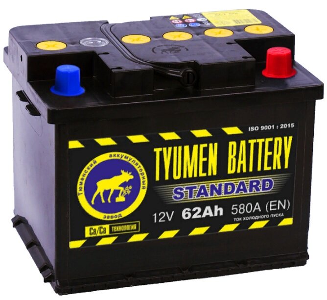 Аккумулятор автомобильный TYUMEN BATTERY STANDARD 62 А/ч 580 А обр. пол. Евро авто (242x175x190)