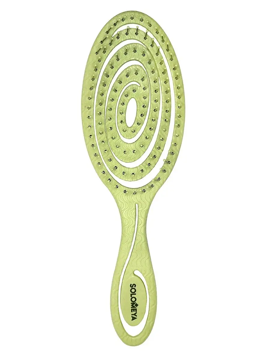 фото Подвижная био-расческа для волос Solomeya Зеленая Detangling bio hair brush, 1 шт