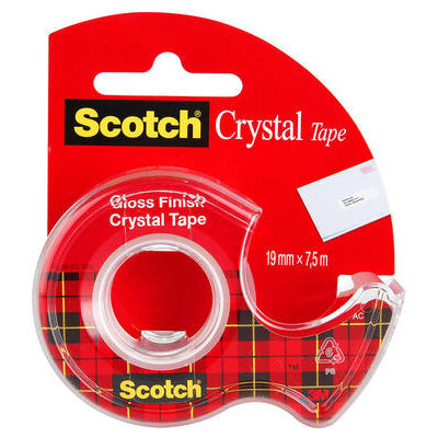 Клейкая лента канцелярская 3M Scotch Crystal 7100093859 прозрачная шир.19мм дл.7.5м на мини-диспенсе