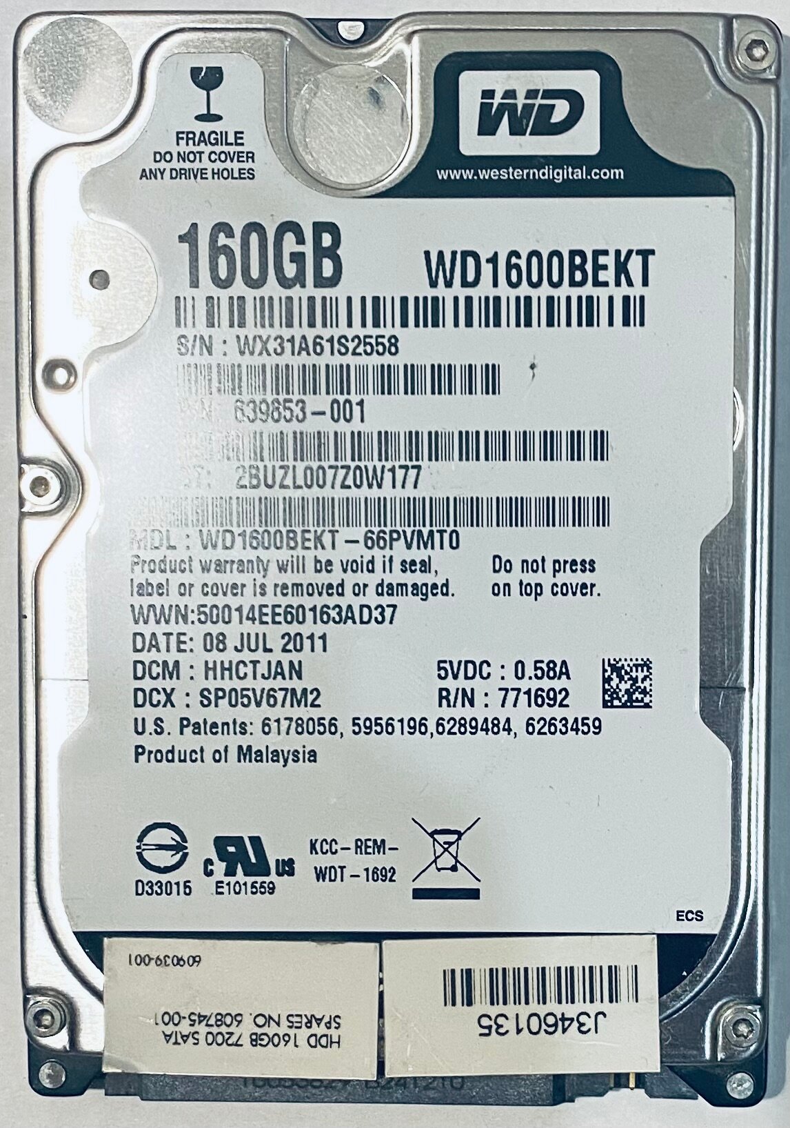 Жесткий диск Western Digital 160 ГБ WD1600BEKT-66PVMT0