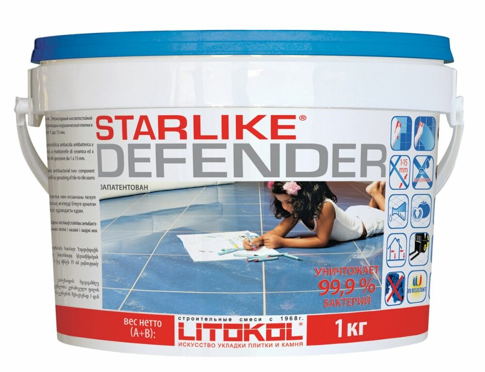 LITOKOL STARLIKE DEFENDER EVO затирка двухкомпонентная, S.145 nero carbonio (1кг)