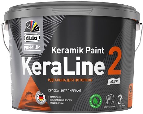 Краска для Потолков Dufa Premium KeraLine 2 Keramik Paint 2.5л Белая Глубокоматовая / Дюфа Премиум Кералайн 2 Керамик Пейнт.