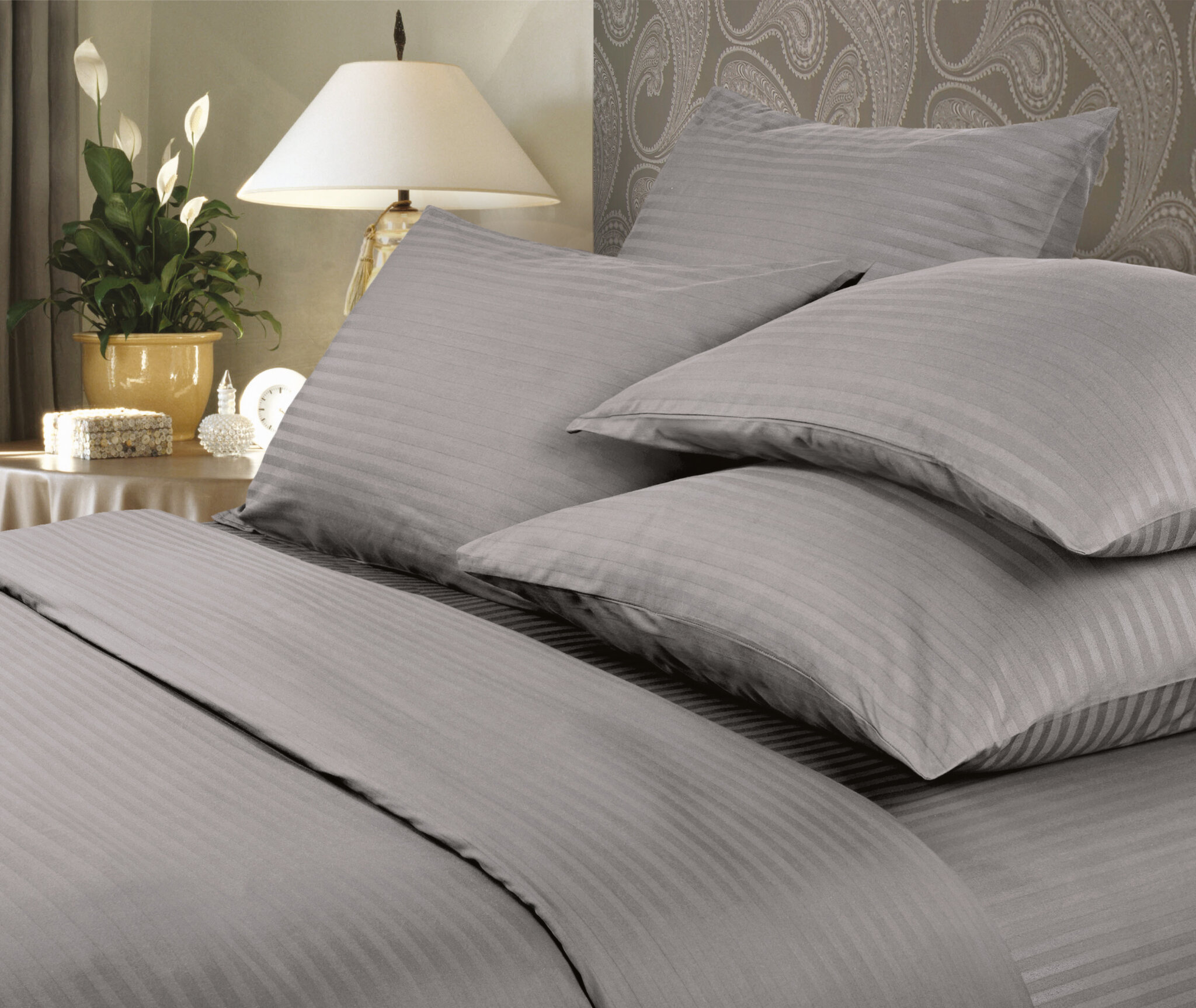 Комплект постельного белья Verossa Stripe 20СП "Gray" наволочки 50х70 пододеяльник 180х215 ткань страйп- сатин 100% хлопок