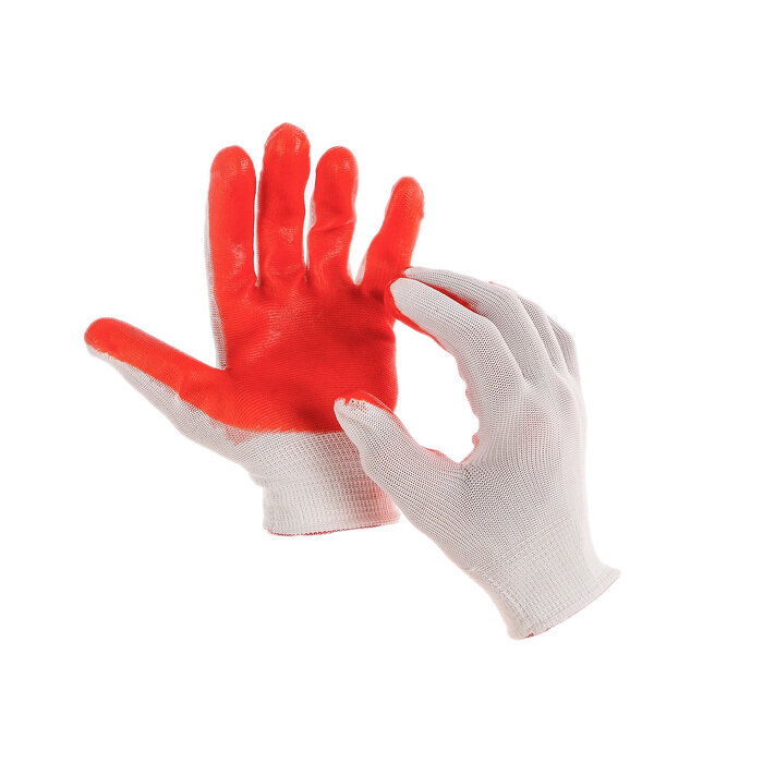 Перчатки нейлоновые, с нитриловым обливом, размер 8, оранжевые - фотография № 1