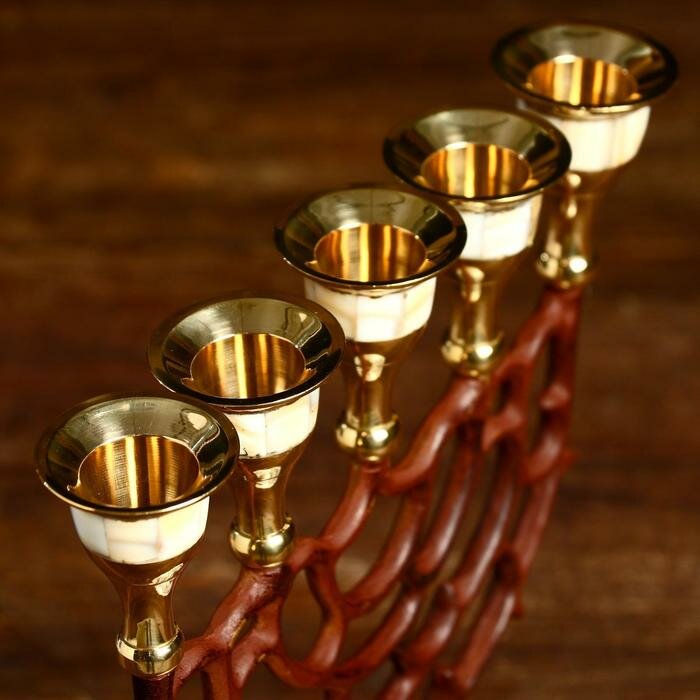 Подсвечник "Шариф" на 5 свечей, латунь, перламутр 20х9,5х19 см - фотография № 2