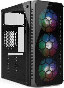 Фото CASE HIPER HG-C103RGB EREBOS (ATX, SPCC0.5, USB 3.0+USB2.0, Front 3x120mm RGB Fan, Black)