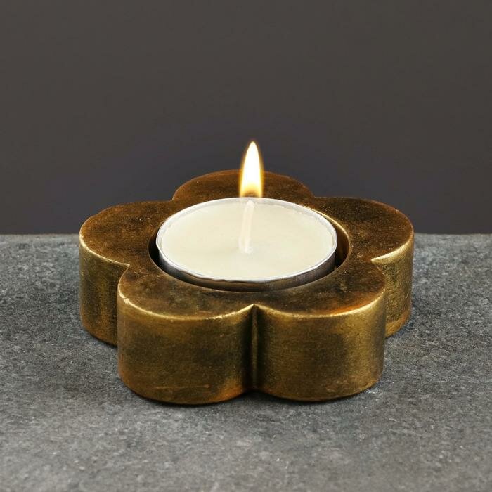 Хорошие сувениры Подсвечник "Цветок", состаренное золото, 6х6х3 см, для свечи d=3,5 см