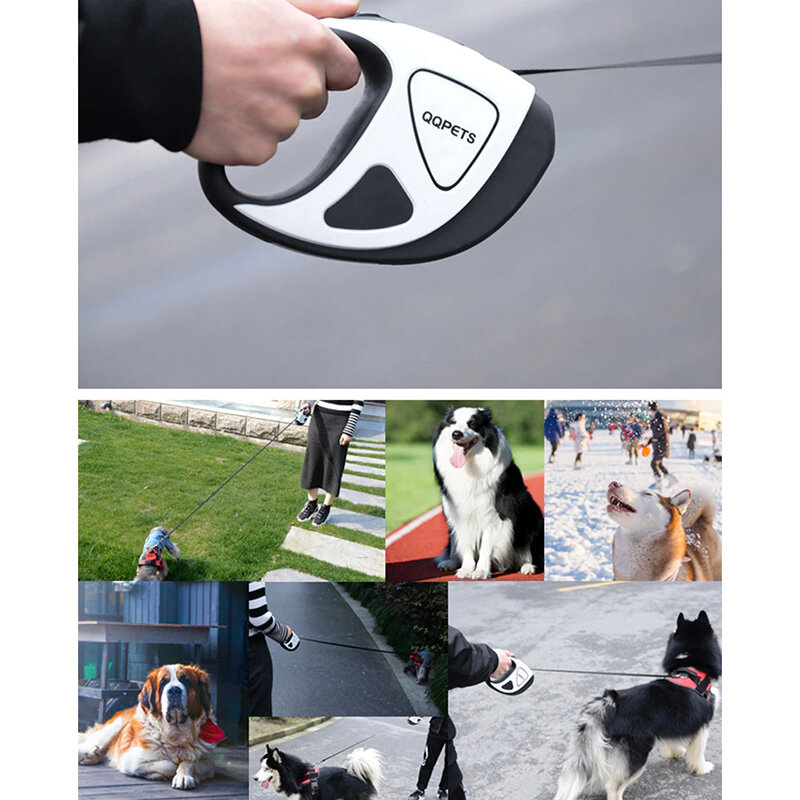 Поводок-рулетка Премиум для собак до 50 кг QQPETS (синий, 3 метра, фонарик, обрезиненный корпус) - фотография № 7
