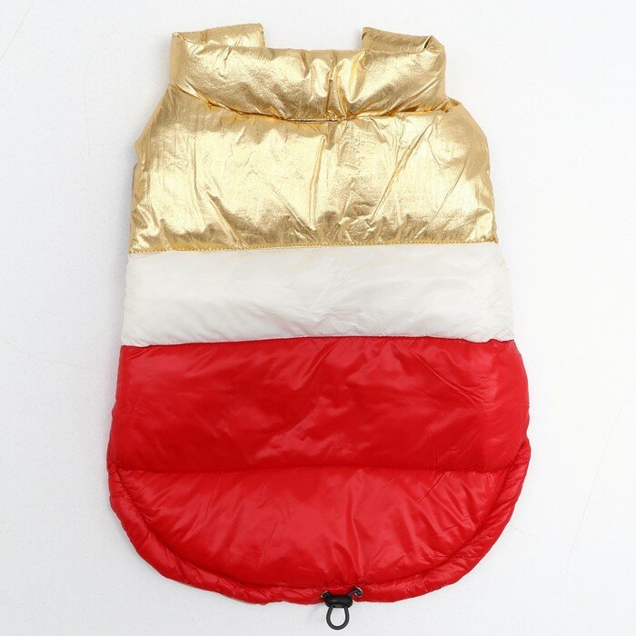 Куртка для собак с утяжкой размер 12 (ДС 28, ОГ 38, ОШ 27), золото-красная - фотография № 7