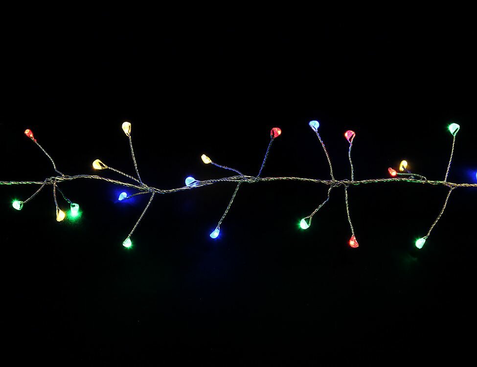 CLUSTER LIGHTS - электрогирлянда фейерверк (роса) 200 разноцветных mini LED-ламп, 2 м, коннектор, серебряная проволока, уличная, SNOWHOUSE LDM-200-FC-M-E