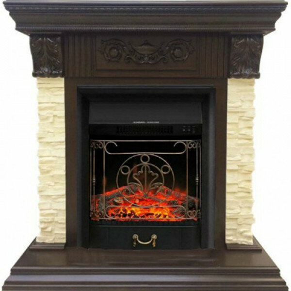 Каминокомплект Royal Flame Luxemburg (каменный) - Сланец/Темный дуб с очагом Majestic FX Black