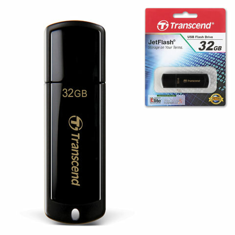 Флеш-диск 32 GB, комплект 2 шт., TRANSCEND Jet Flash 350, USB 2.0, черный, TS32GJF350