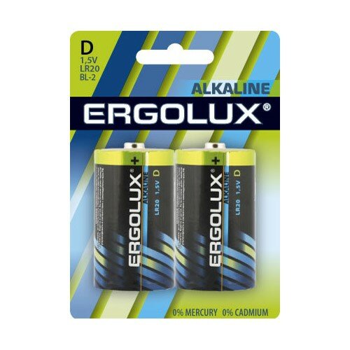 Ergolux ..LR20 Alkaline BL-2 LR20 BL-2, батарейка,1.5В 2 шт. в уп-ке