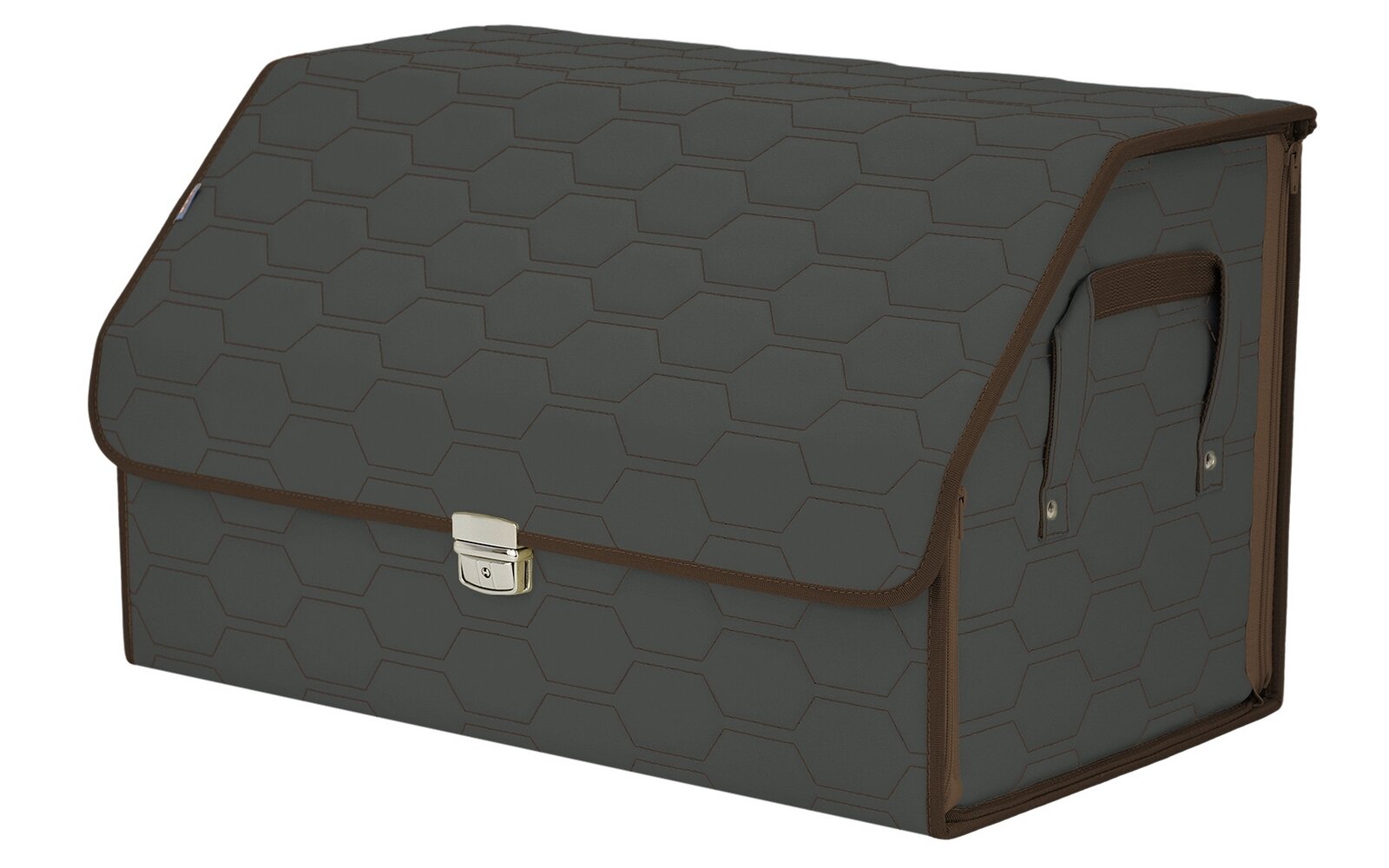 Органайзер-саквояж в багажник "Союз Премиум" (размер XL). Цвет: серый с коричневой прострочкой Соты.