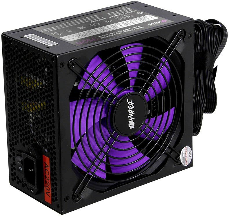 Блок питания HIPER HPB-750SM-PRO (ATX 2.31, 750W, Active PFC, 140mm fan, Cable Management, 80Plus BRONZE, Teapo Capacitors, EMI 2 grade, черный) BOX