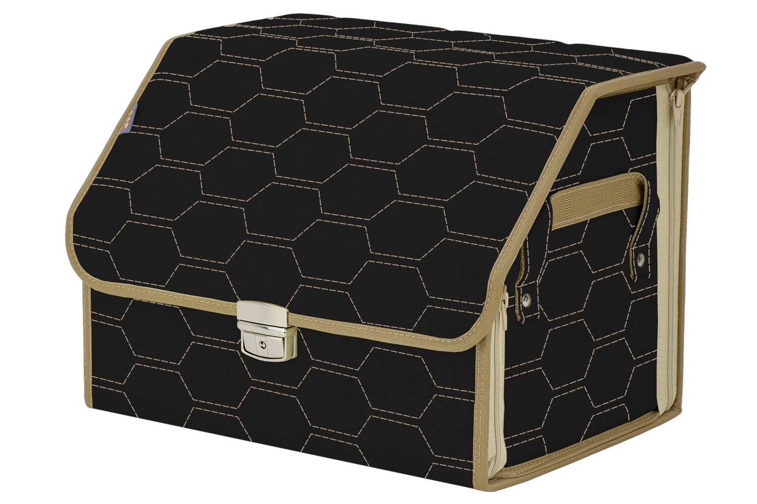 Органайзер-саквояж в багажник "Союз Премиум" (размер M). Цвет: черный с бежевой прострочкой Соты.
