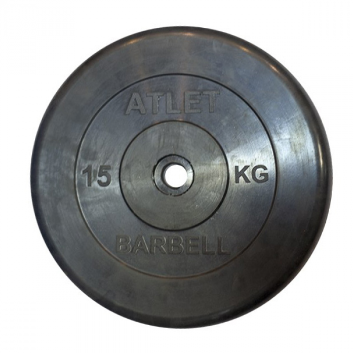 Диск обрезиненный MB Barbell d 26 мм чёрный 15,0 кг Atlet