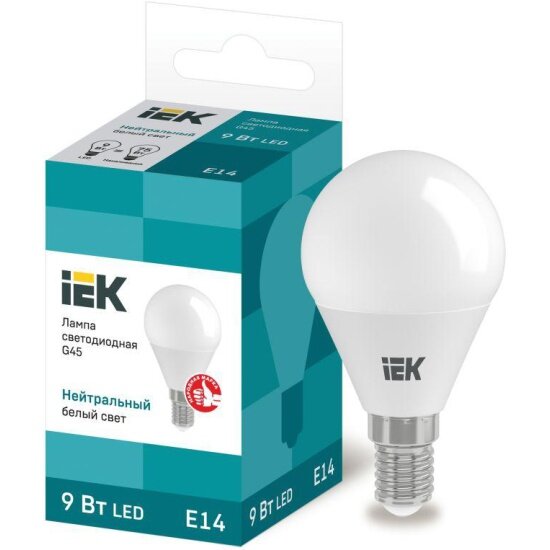 Светодиодная лампа IEK ECO G45 9Вт шар 4000К E14 230В LLE-G45-9-230-40-E14