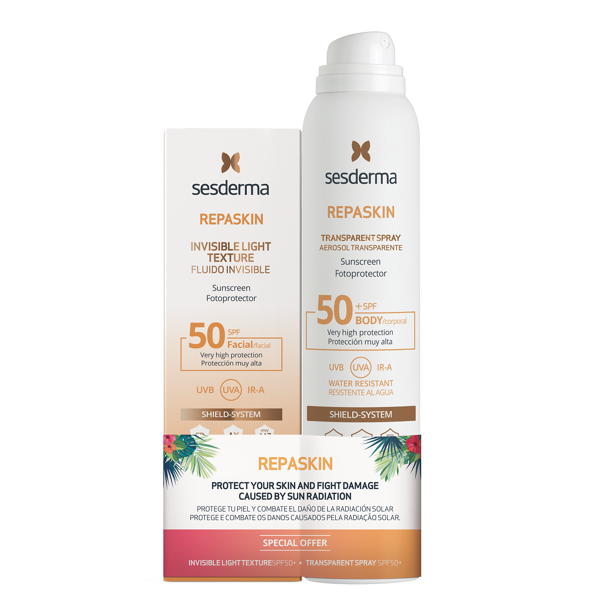 SESDERMA набор REPASKIN: INVISIBLE LIGHT TEXTURE SPF50 Средство для лица + TRANSPARENT SPRAY SPF50 Спрей для тела, 50 МЛ + 200 МЛ