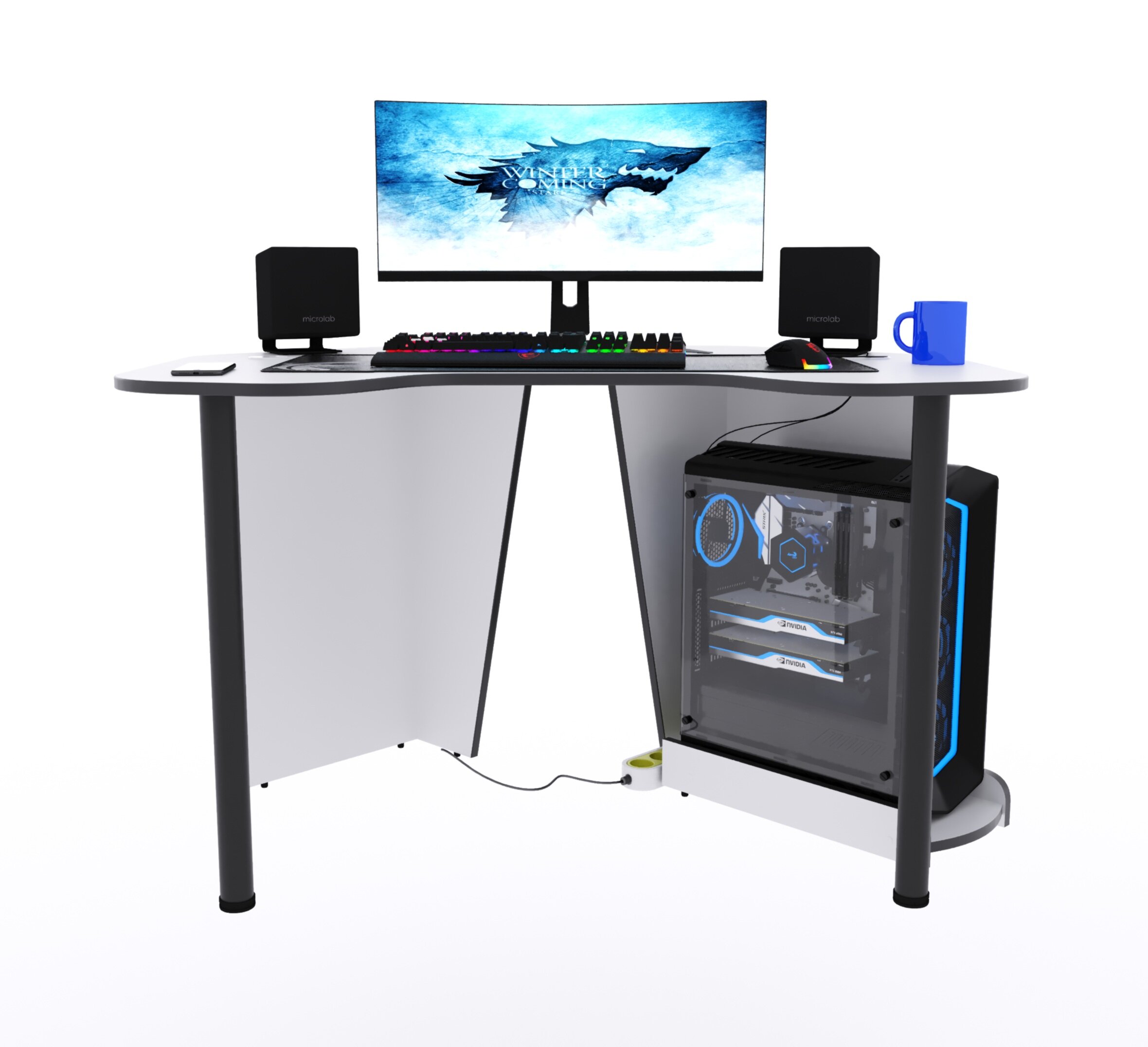 Угловой компьютерный стол "Угол" c подставкой для ПК, 120x87x75 см, белый с чёрной кромкой - фотография № 2