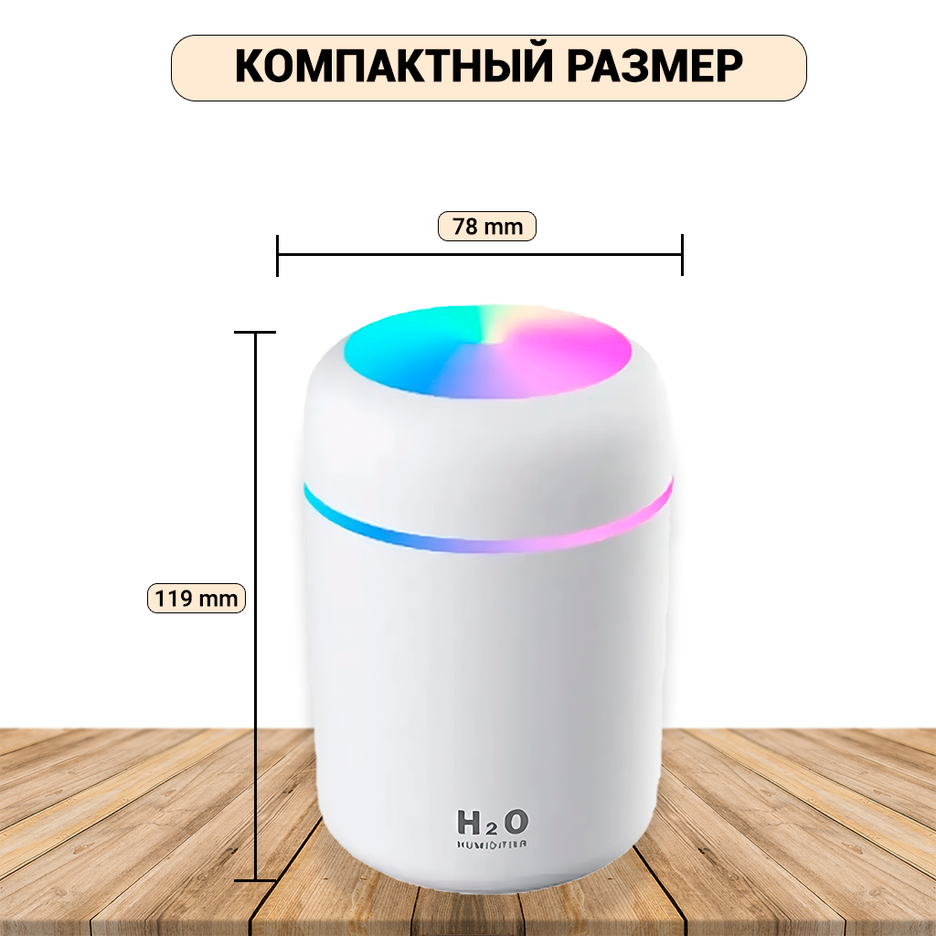 Увлажнитель воздуха H2O - портативный увлажнитель белого цвета с LED-подсветкой - фотография № 2