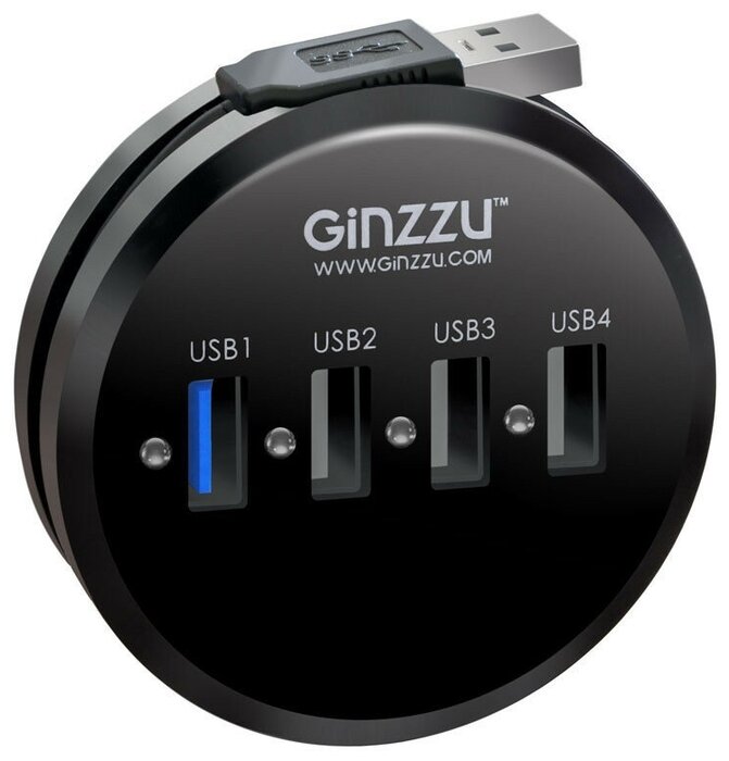 Ginzzu Разветвитель 3 порта USB2.0 + 1 порт USB3.0 Ginzzu GR-314UB, внешн., черный (ret)