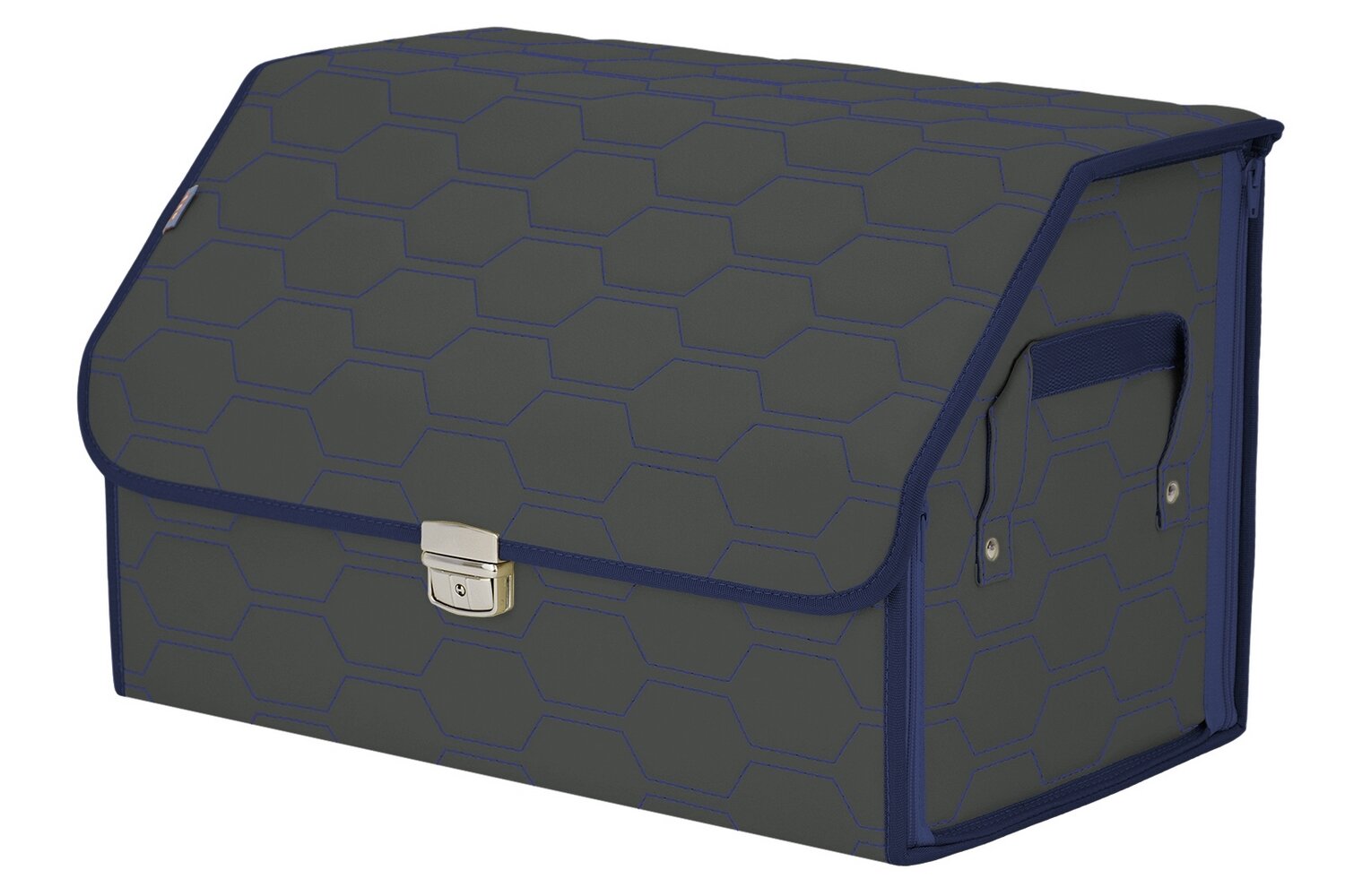 Органайзер-саквояж в багажник "Союз Премиум" (размер L). Цвет: серый с синей прострочкой Соты.