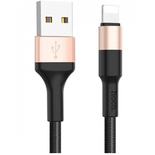 Кабель USB2.0 Am Lightning Hoco X26 2A Black-Gold, черно-золотой - 1 метр