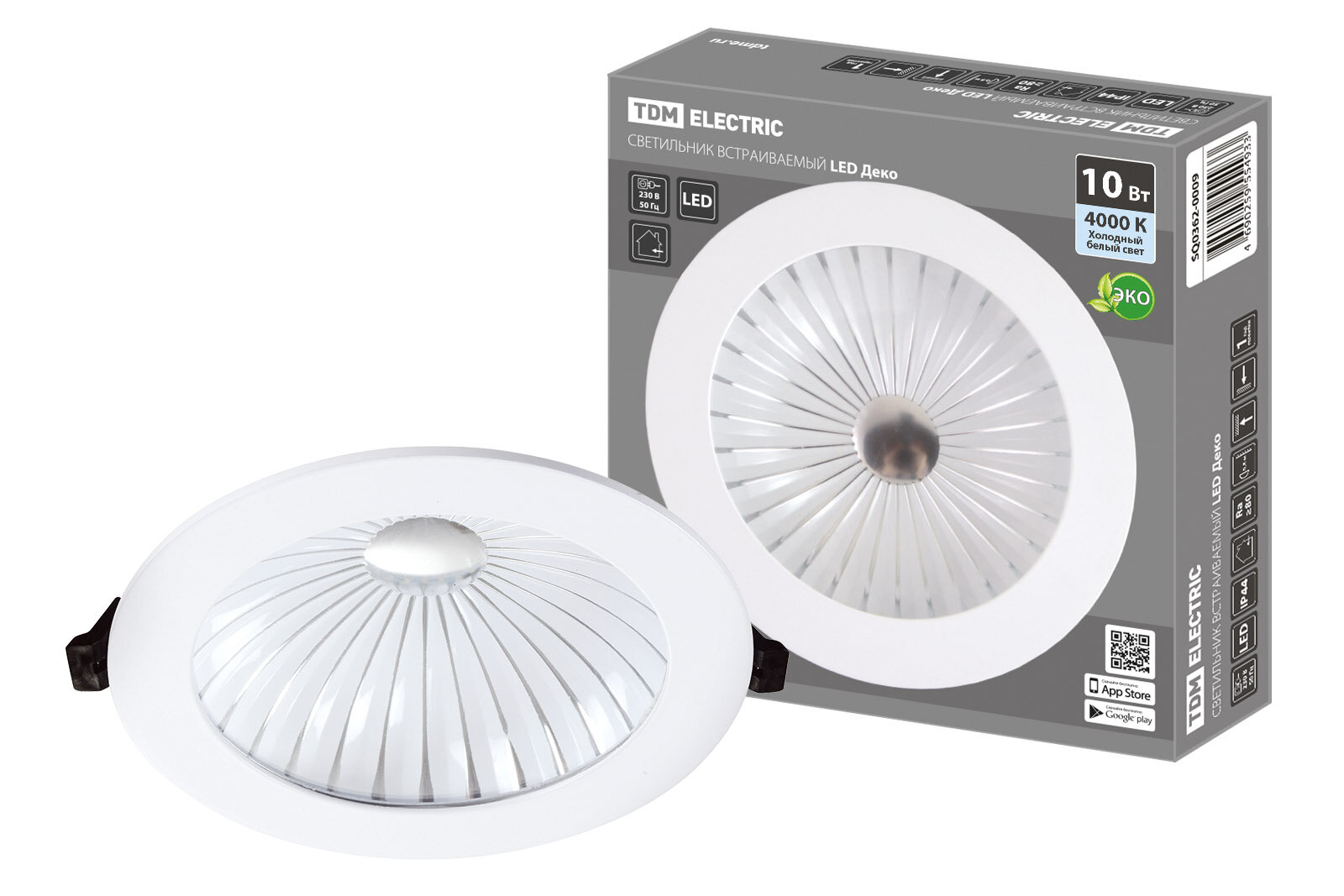 Светильник встраиваемый LED Деко 06, 10 Вт, 4000K, кругл, D170 мм, хром./бел., IP44, TDM SQ0362-0009