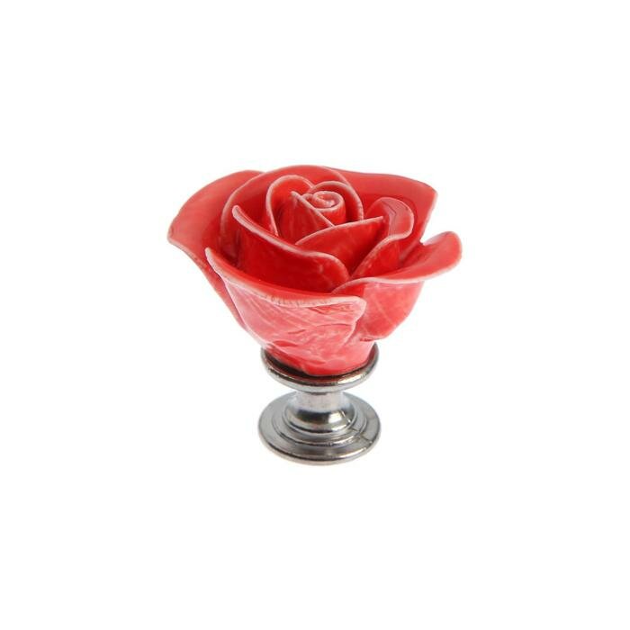 Ручка кнопка, “Роза” керамическая, цвет караловый, основание цинк (4 шт) - фотография № 1