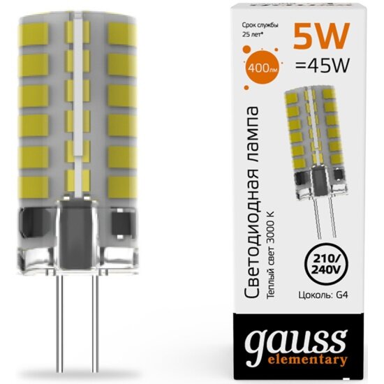 Лампа cветодиодная Gauss G4 5W 3000K прозрачная / - фото №1