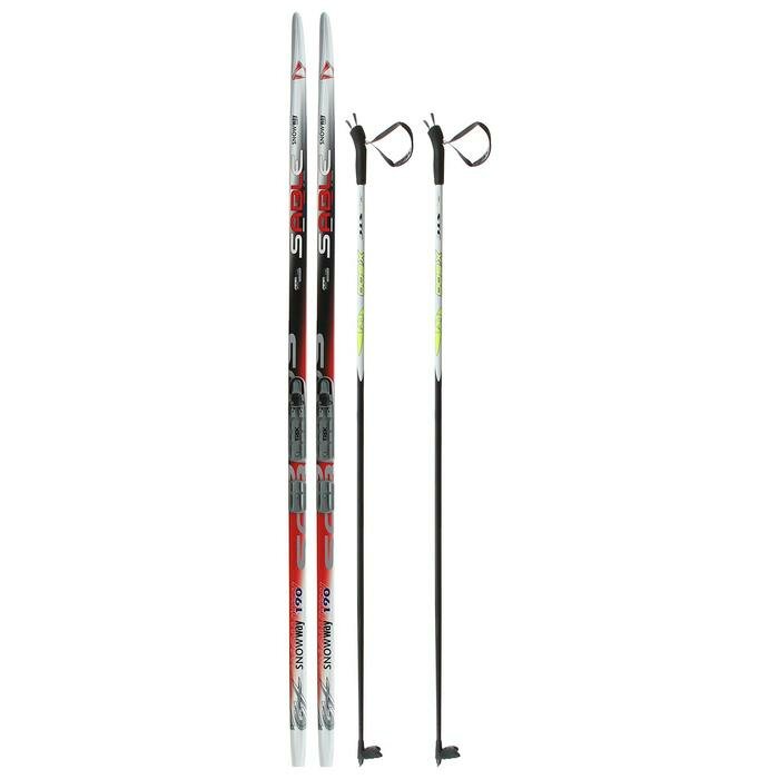 Комплект лыжный: пластиковые лыжи 190 см с насечкой, стеклопластиковые палки 150 см, крепления NNN бренд ЦСТ Step, цвета