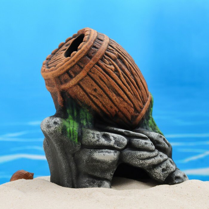 Декор для аквариума "Бочка на камнях", керамический, 13 x 10 x 17 см - фотография № 6
