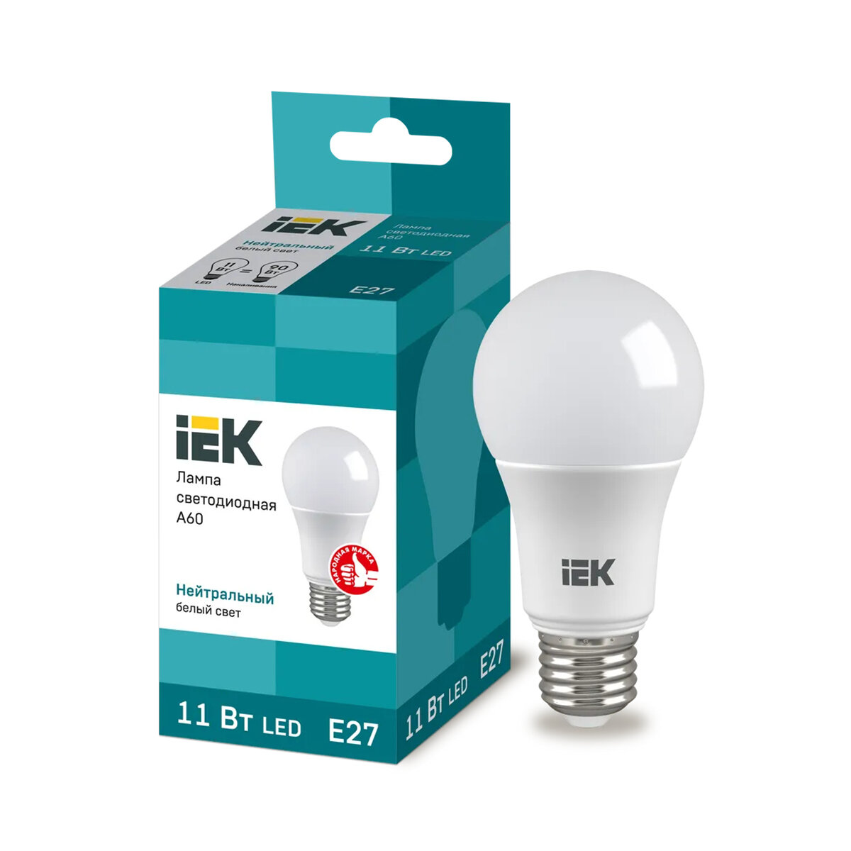 Лампа светодиодная LED IEK Шар, E27, A60, 11 Вт, 4000 K, нейтральный свет