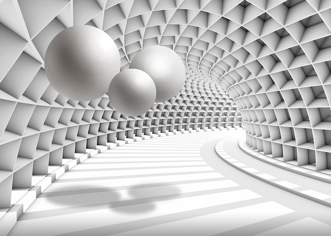 Моющиеся виниловые фотообои Футуристический тоннель со сферами 3D, 211х150 см
