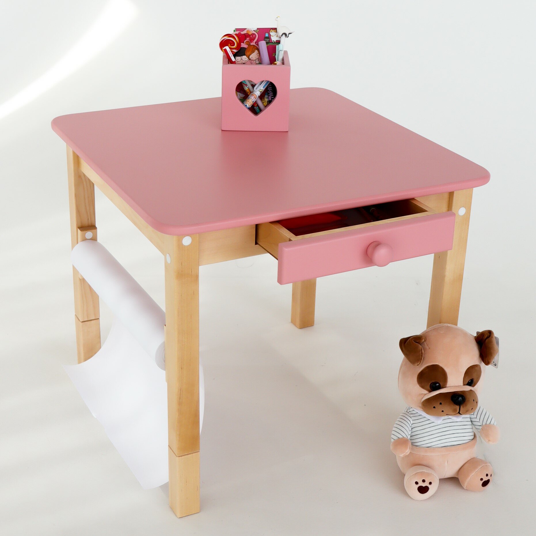 Растущий детский стол Forest Pink с ящиком из натурального дерева - фотография № 1