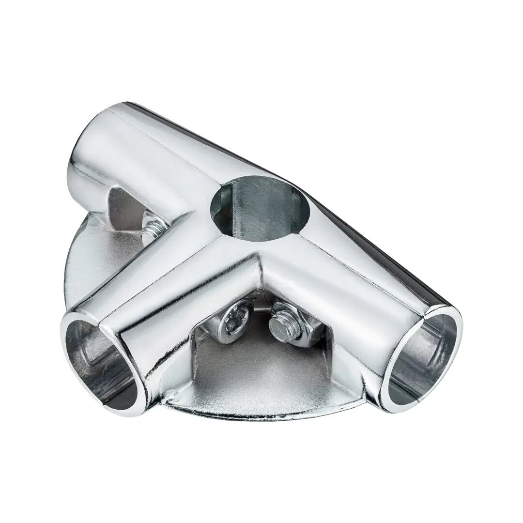 фото Соединитель четырех труб с двумя площадками для полок цвет хром