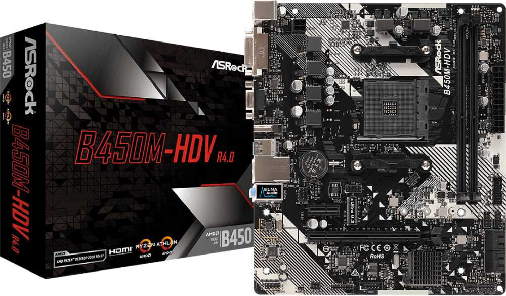 Материнская плата Asrock B450M-HDV R4.0 Soc-AM4 AMD B450 2xDDR4 mATX